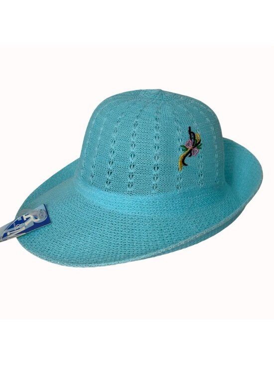 RM Poolside Sun Hat Embroidered Open Weave Turquoise Wide Brim Cap Cruise Travel main image 12